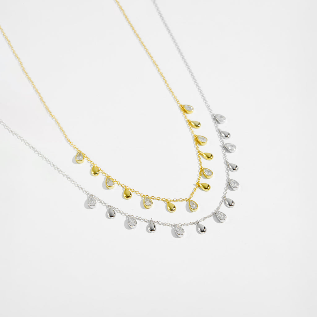 Sterling Silver Pear-shaped Zircon Hanging Scarf Long Necklace
