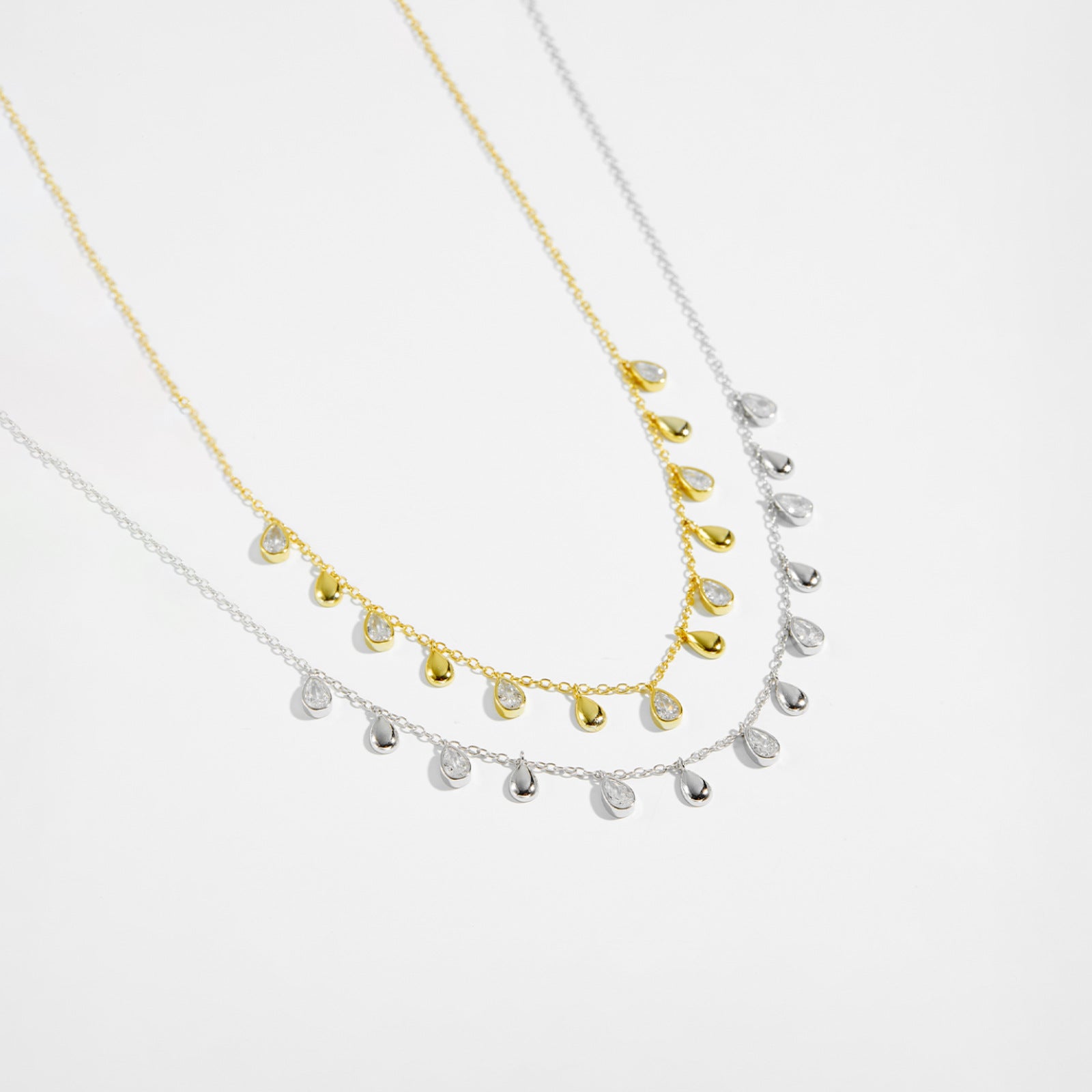 Sterling Silver Pear-shaped Zircon Hanging Scarf Long Necklace