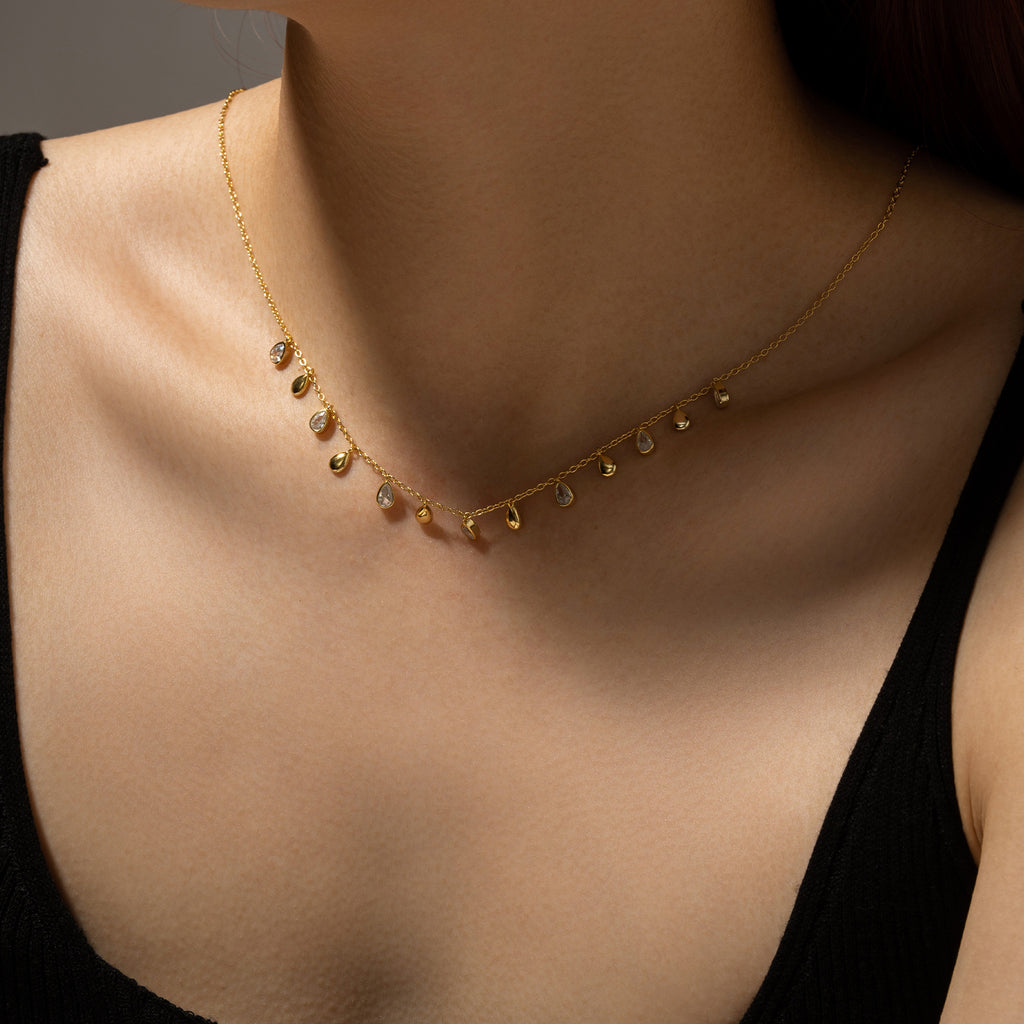 Sterling Silver Pear-shaped Zircon Hanging Scarf Long Necklace