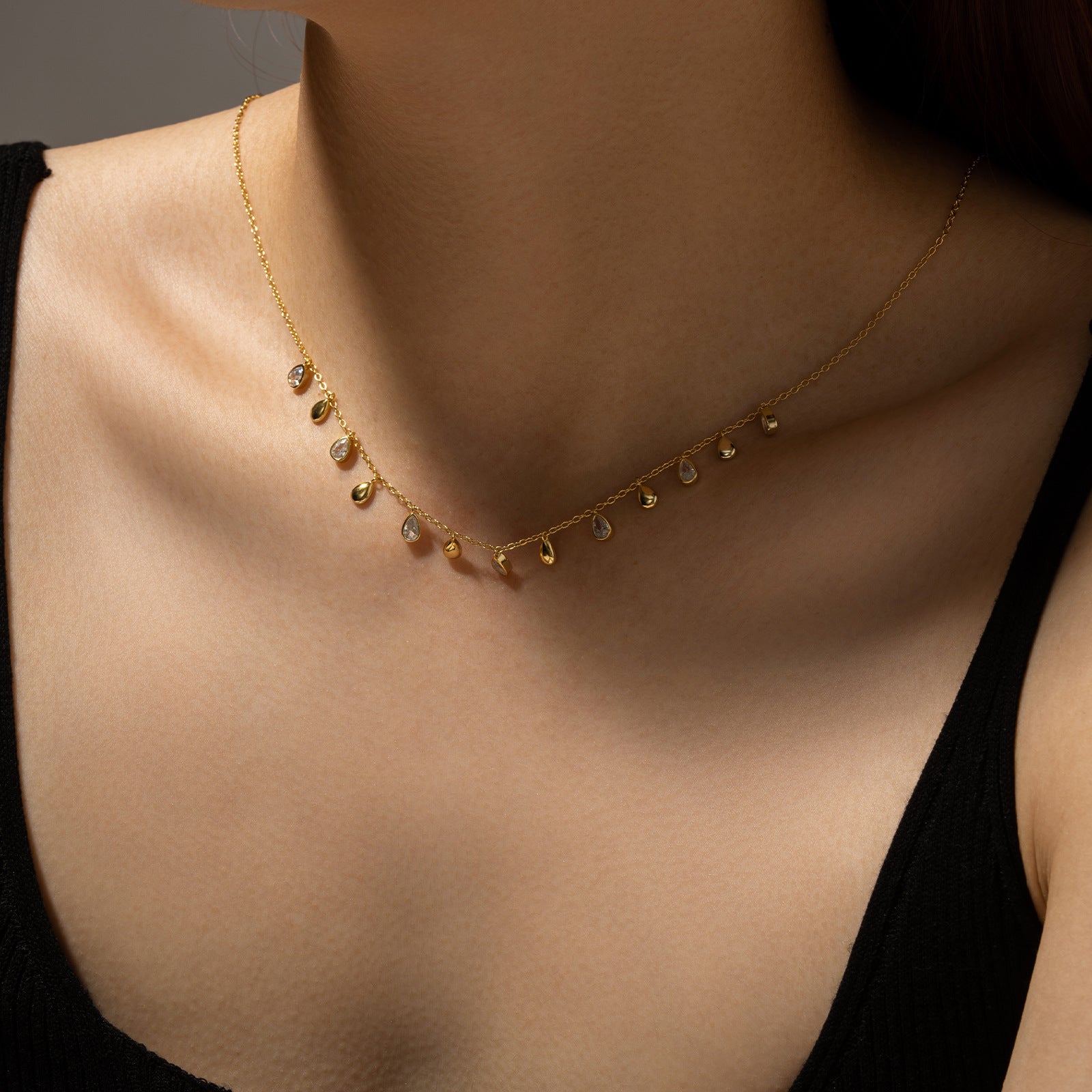 Sterling Silver Pear-shaped Zircon Hanging Scarf Long Necklace