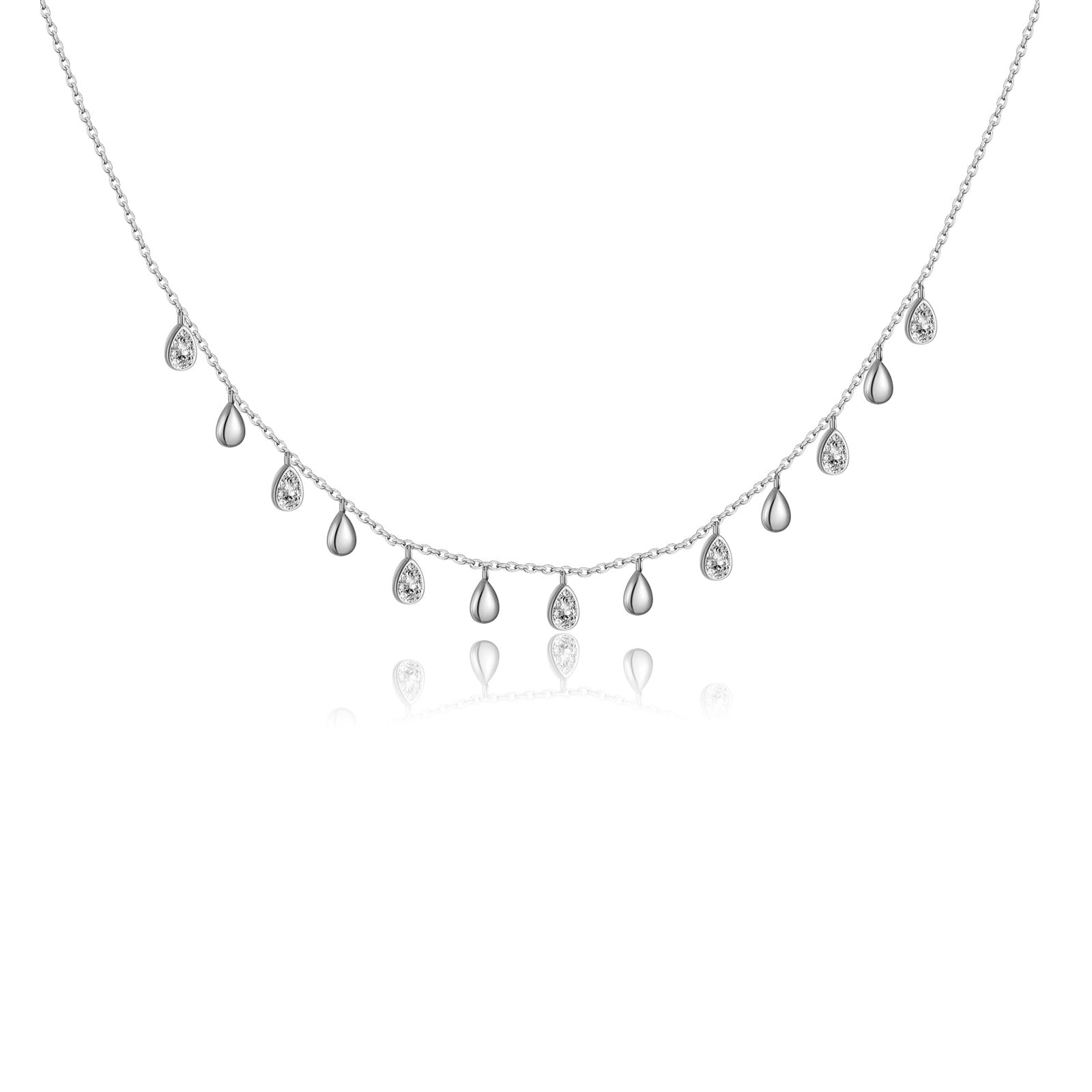 Sterling Silver Pear-shaped Zircon Hanging Scarf Long Necklace