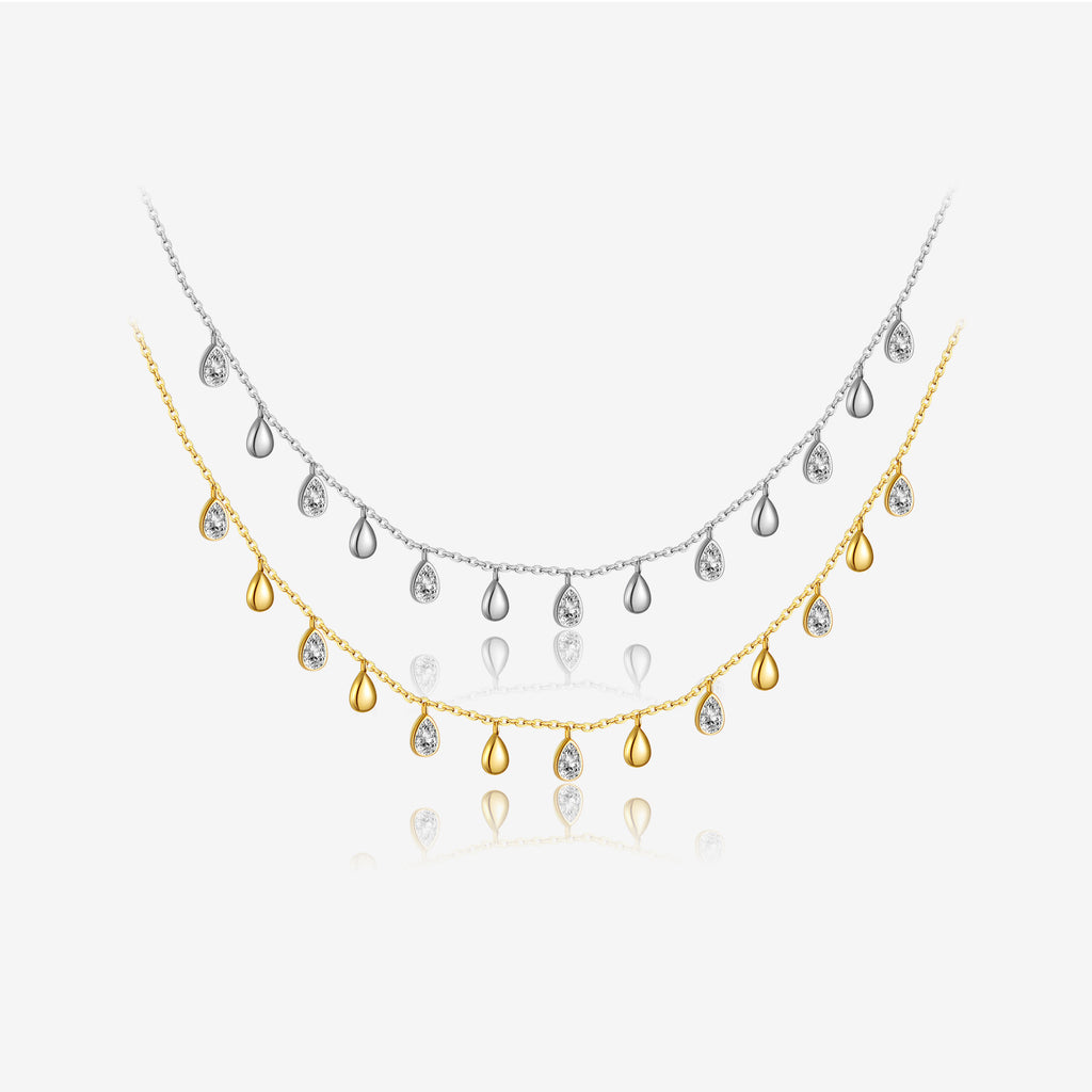 Sterling Silver Pear-shaped Zircon Hanging Scarf Long Necklace