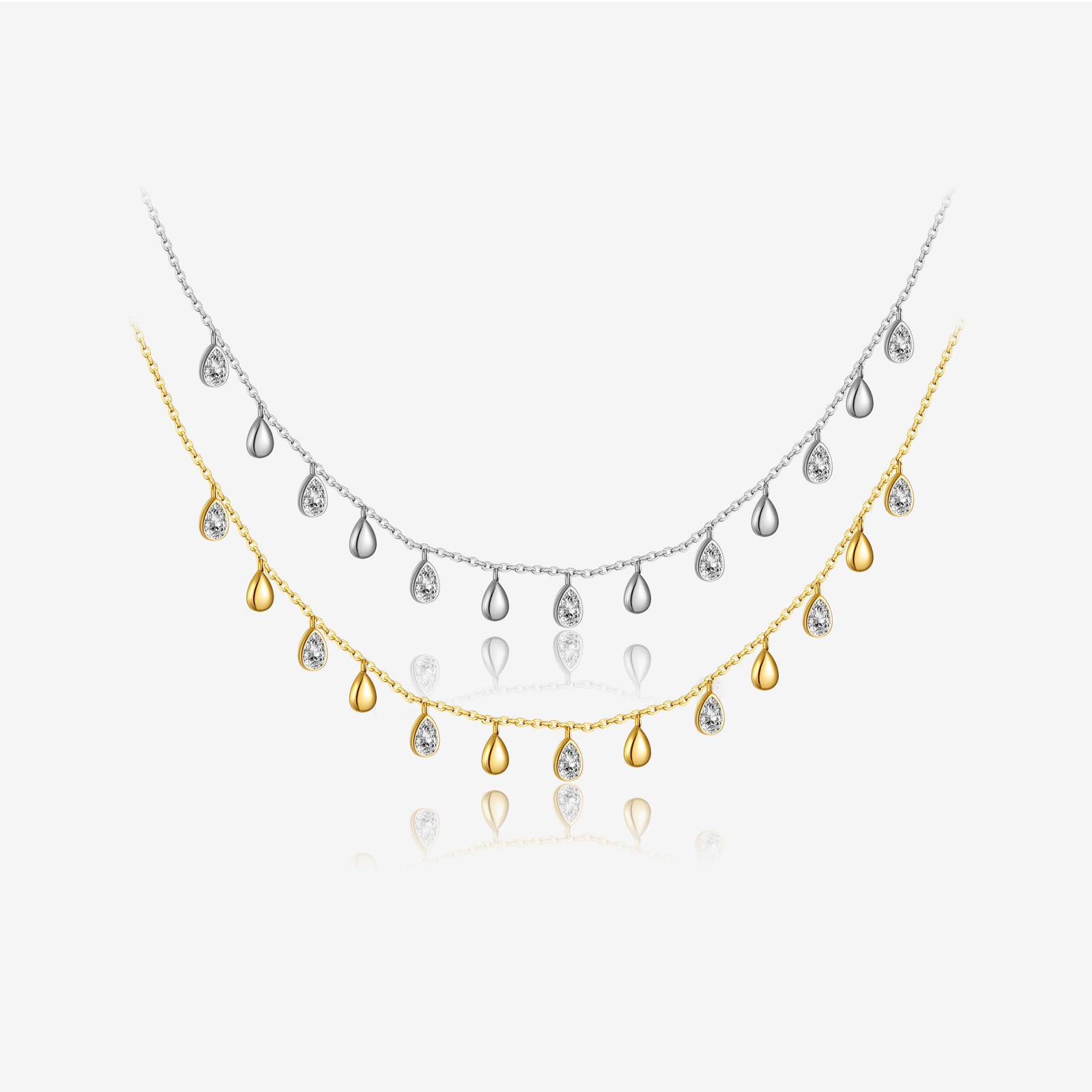 Sterling Silver Pear-shaped Zircon Hanging Scarf Long Necklace