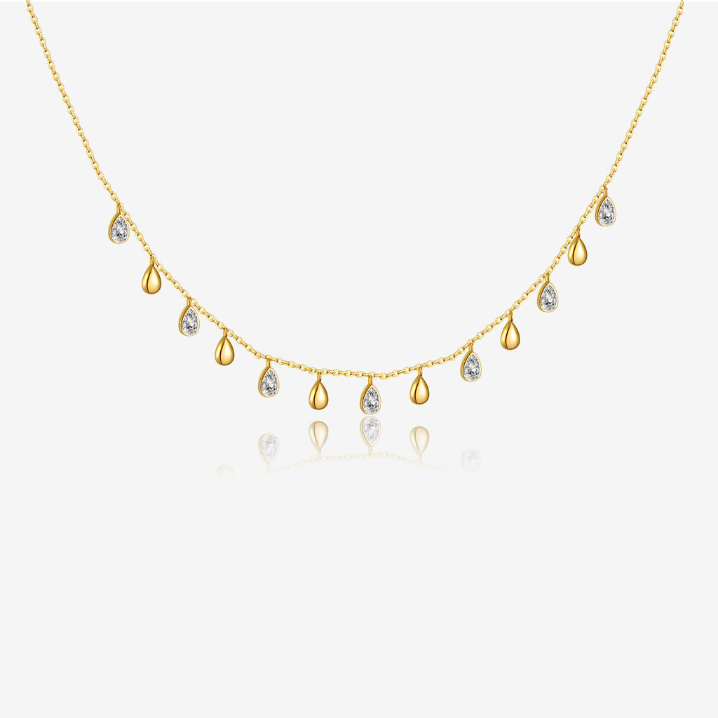 Sterling Silver Pear-shaped Zircon Hanging Scarf Long Necklace